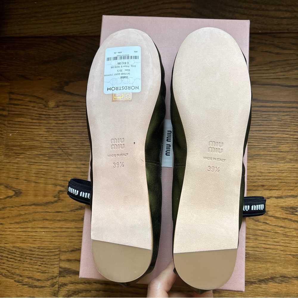 Authentic Miu Miu Oliva Green satin Bow ballerina shoes New 39.5EU 9.5 US $1020 - Picture 8 of 11